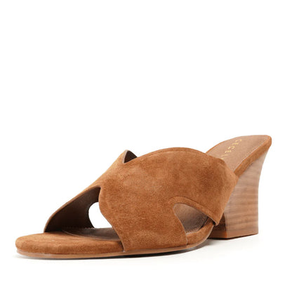 Faye Slide Sandal - Cognac Suede