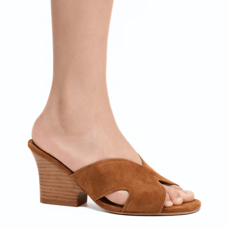 Faye Slide Sandal - Cognac Suede