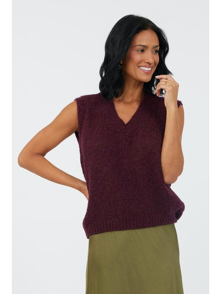 Fedora Soft Knit V Neck Tank - Merlot