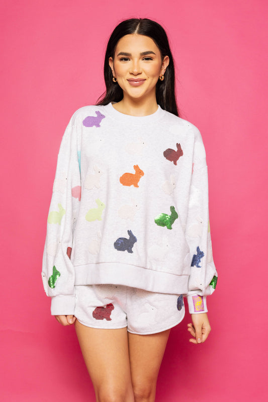 Queen of Sparkles Grey Multi Bunny Sweatshirt