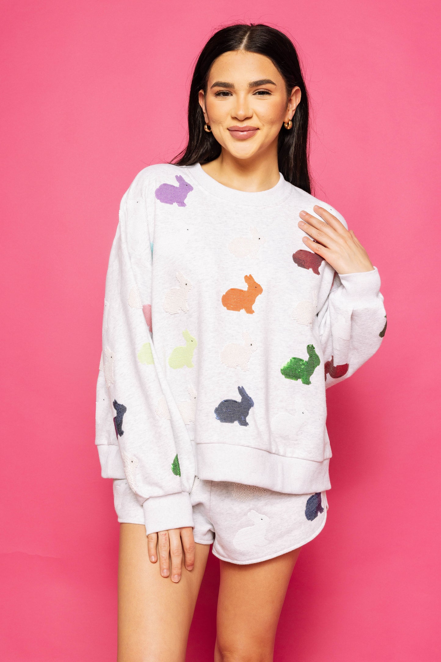 Queen of Sparkles Grey Multi Bunny Sweatshirt