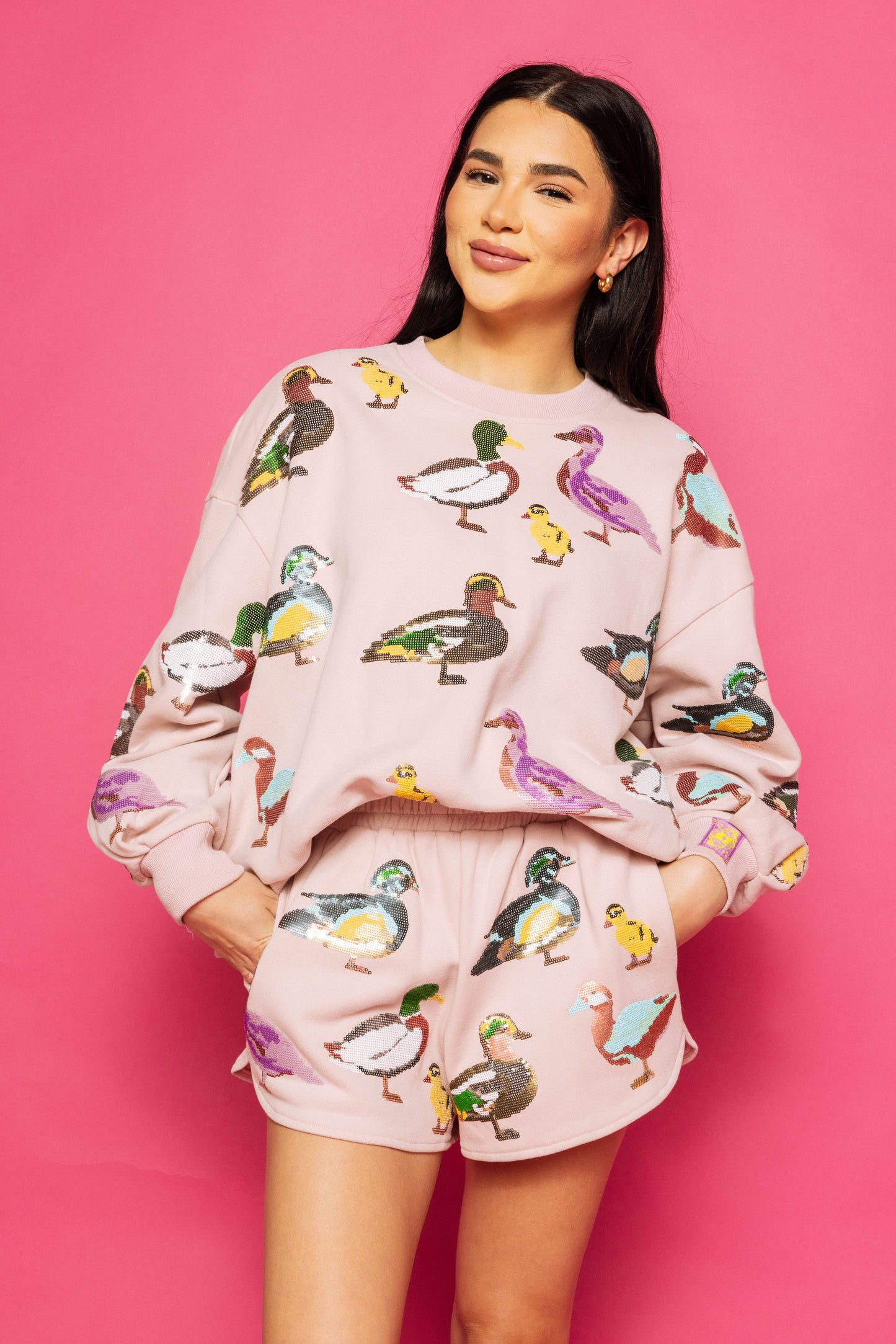 Queen of Sparkles Light Pink Scattered Duck Sweatshirt