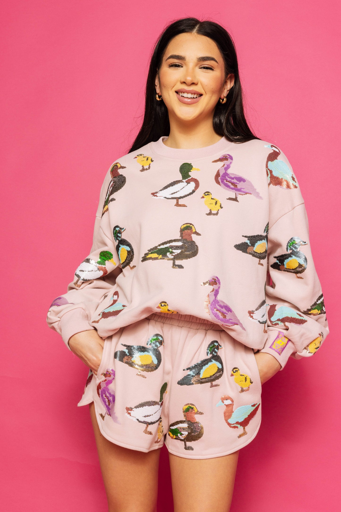 Queen of Sparkles Light Pink Scattered Duck Sweatshirt