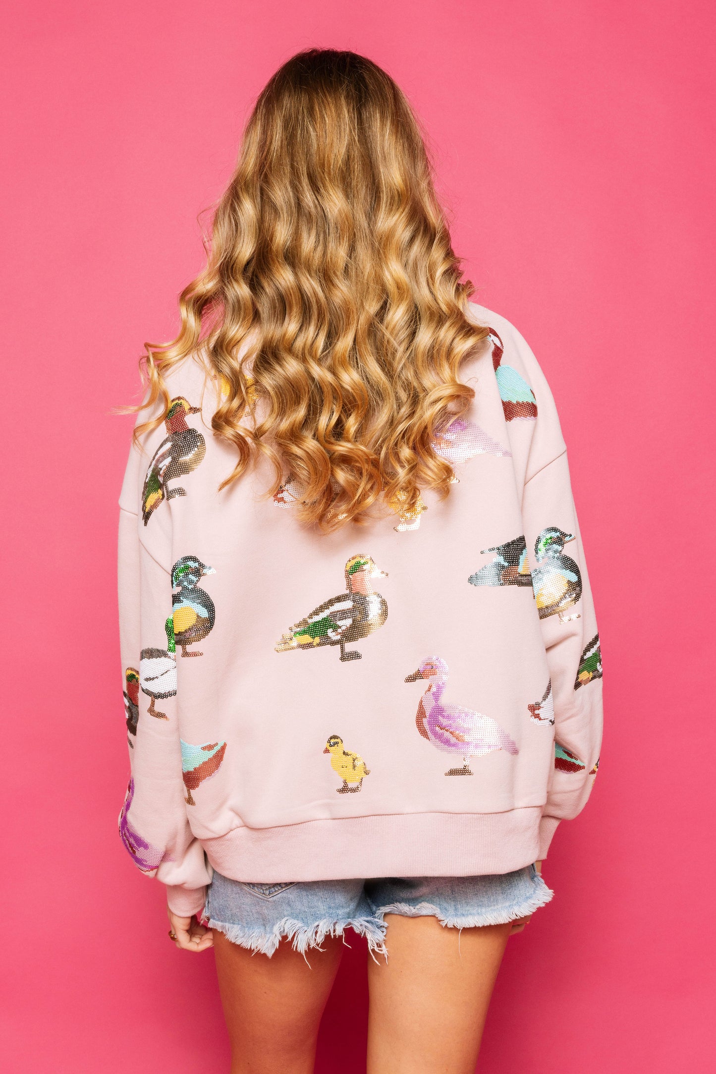 Queen of Sparkles Light Pink Scattered Duck Sweatshirt