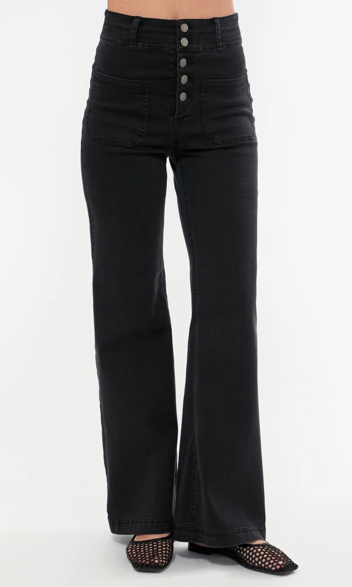 Skye High Waist Wide Leg Denim - Washed Black