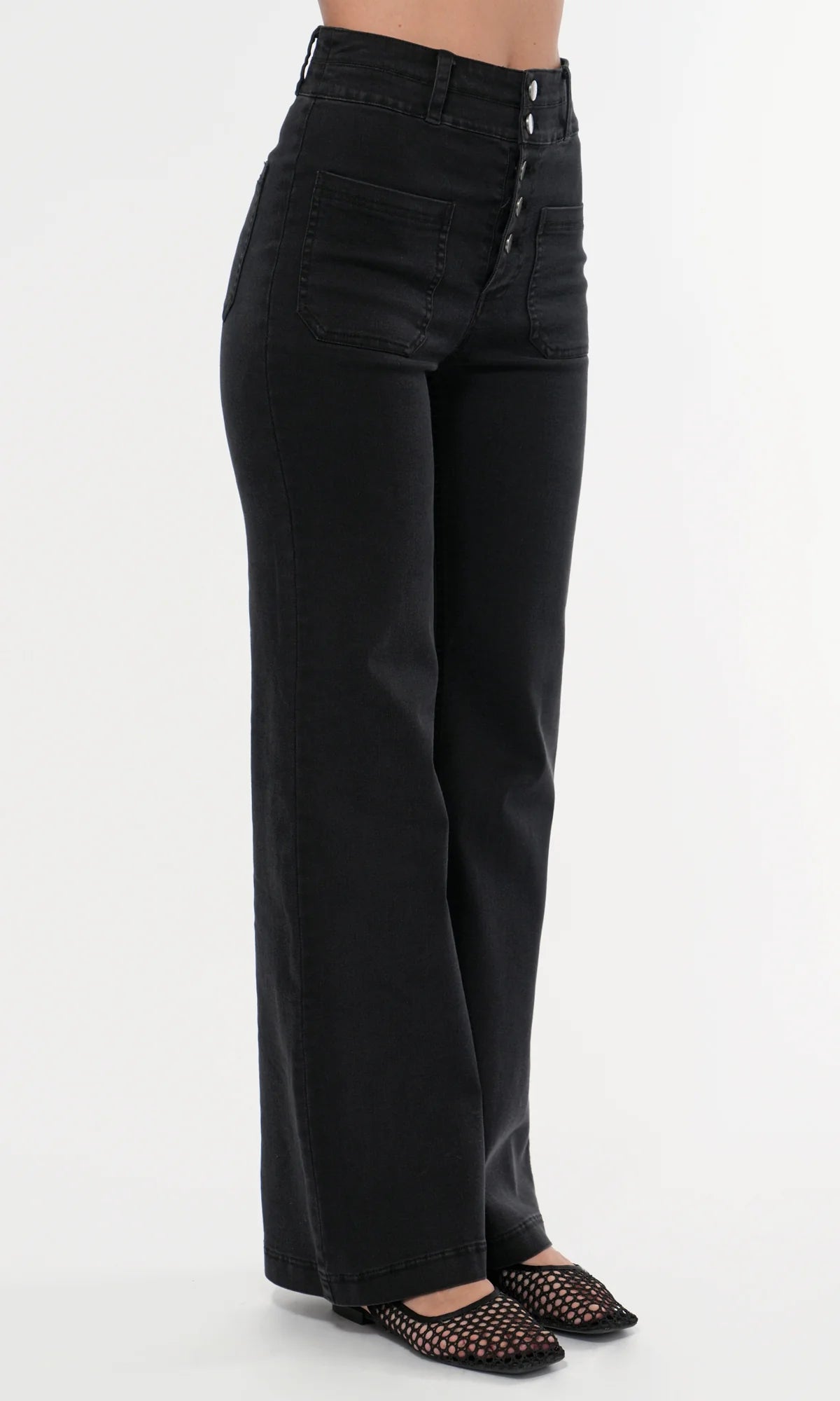 Skye High Waist Wide Leg Denim - Washed Black