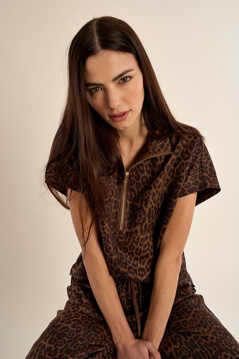Gala Short Sleeve Sweatshirt - Leopard Brown