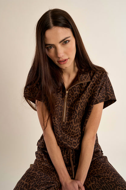 Gala Short Sleeve Sweatshirt - Leopard Brown
