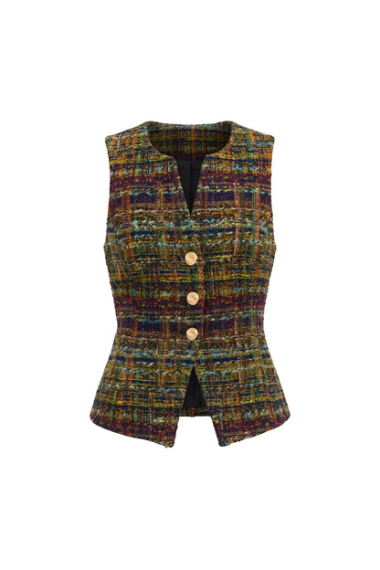 Tweed Oliver Vest - Navy/Gold