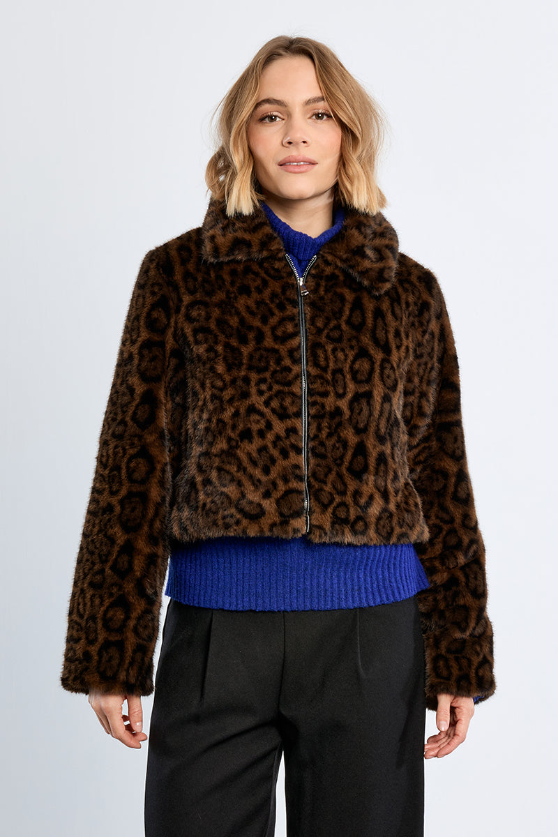 Leopard Fur Jacket - Chocolate
