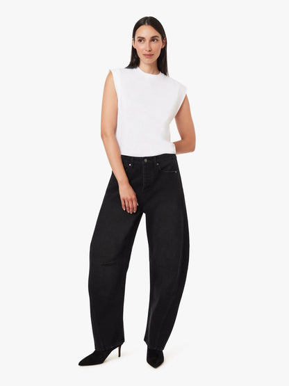 Harper High Rise Cropped Barrel Jean - Washed Black