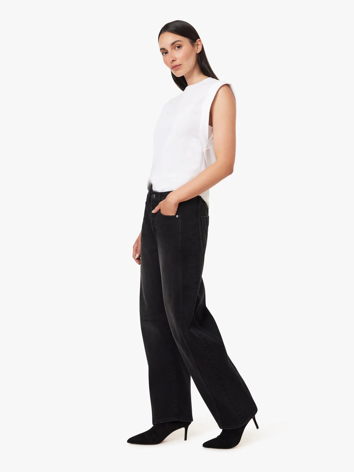 Harper High Rise Cropped Barrel Jean - Washed Black