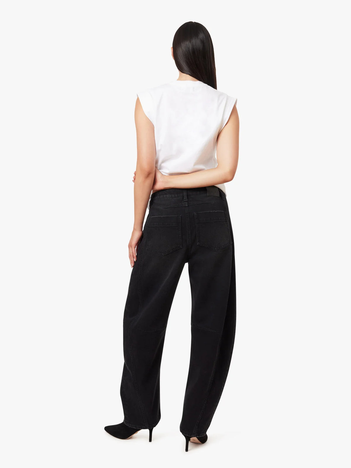 Harper High Rise Cropped Barrel Jean - Washed Black