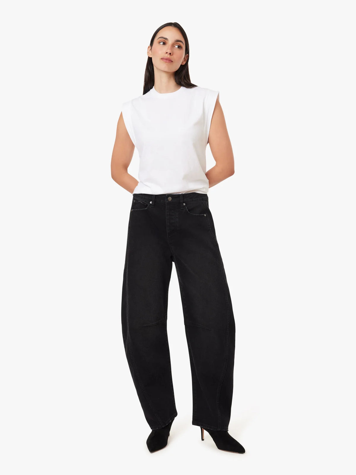Harper High Rise Cropped Barrel Jean - Washed Black