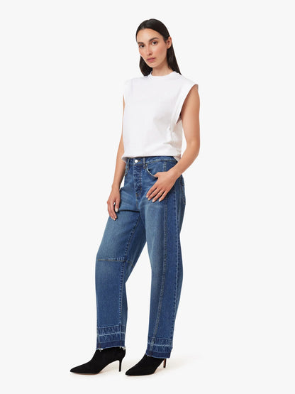 Harper High Rise Cropped Barrel Jean - Bay