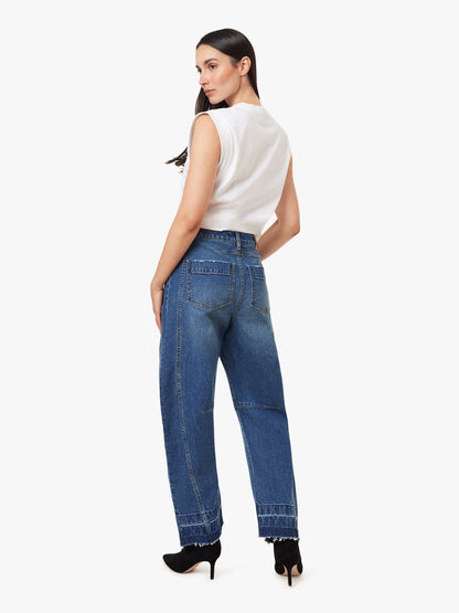Harper High Rise Cropped Barrel Jean - Bay