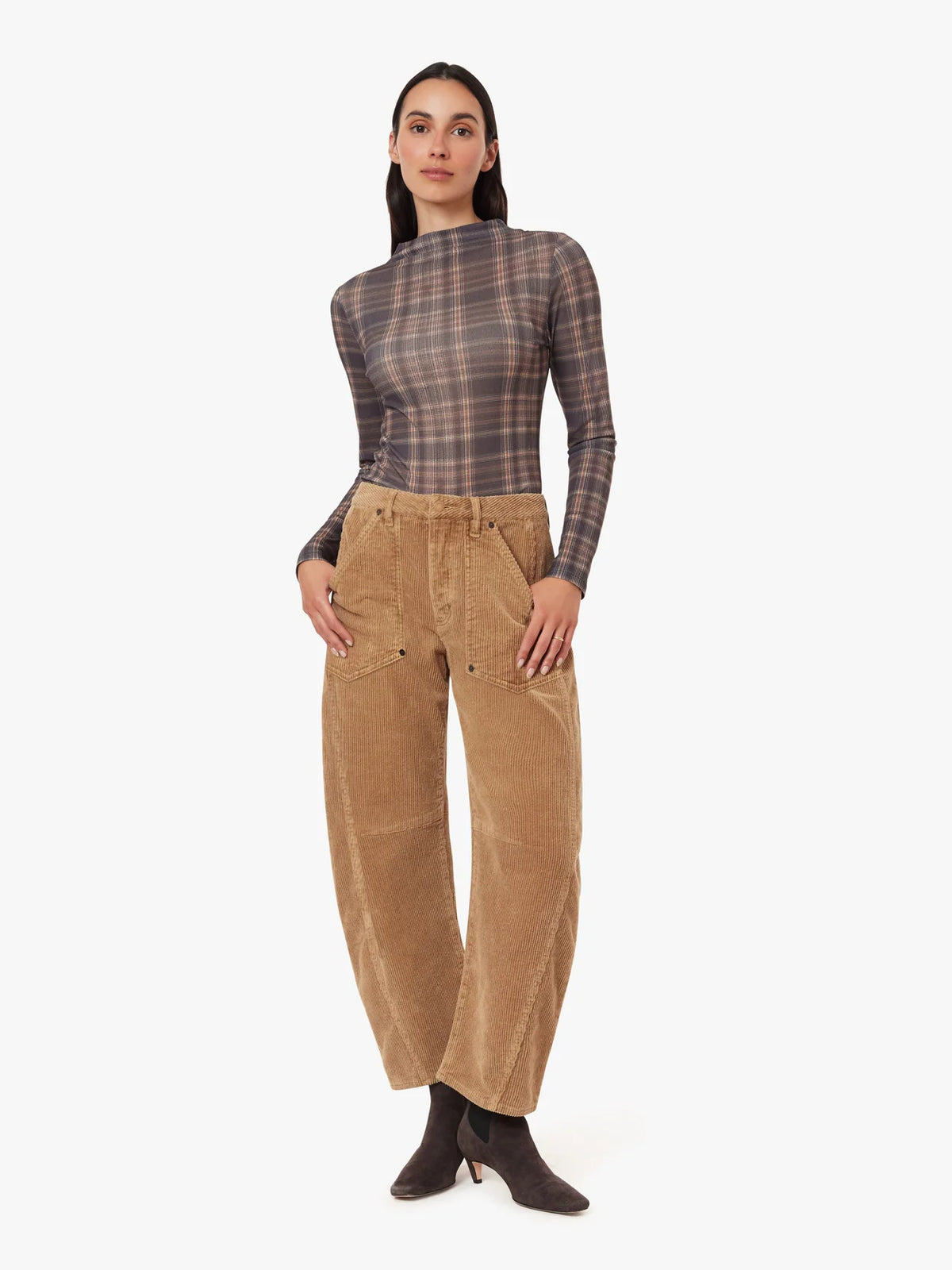 Harper Corduroy Cropped Barrel Pant - Fawn