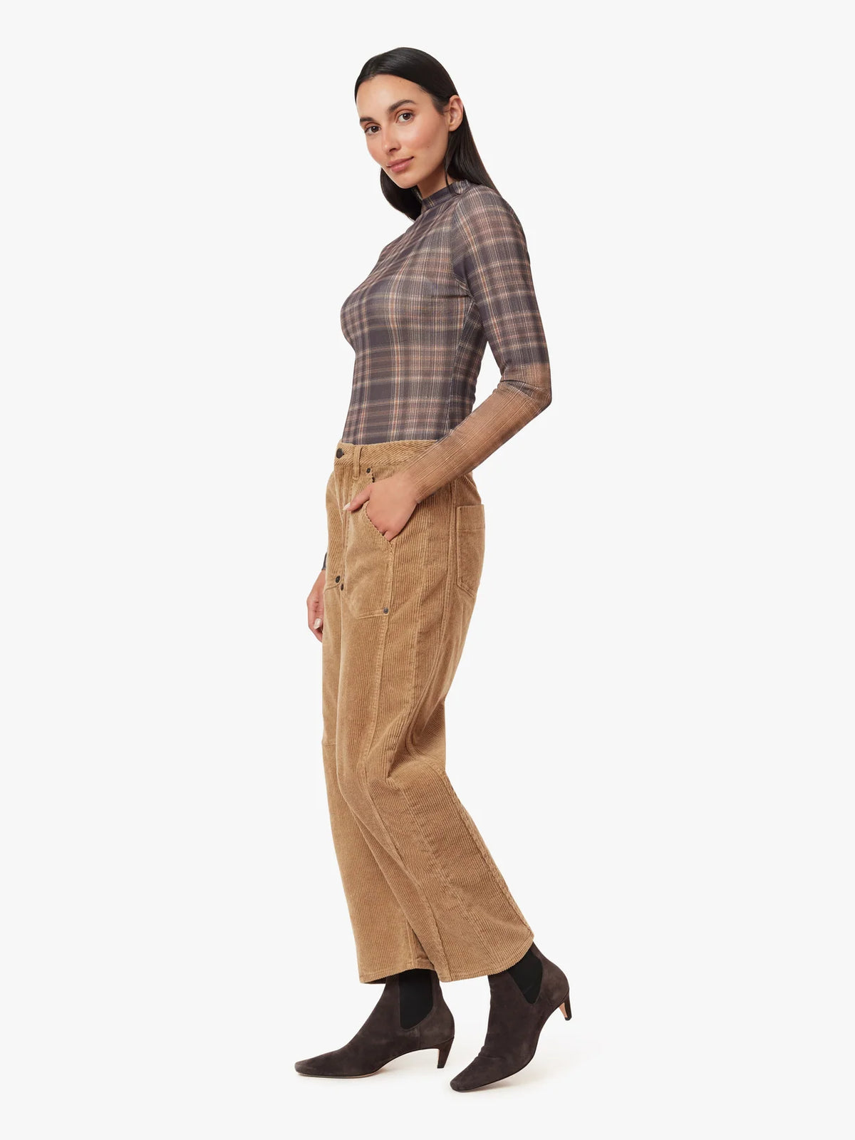 Harper Corduroy Cropped Barrel Pant - Fawn