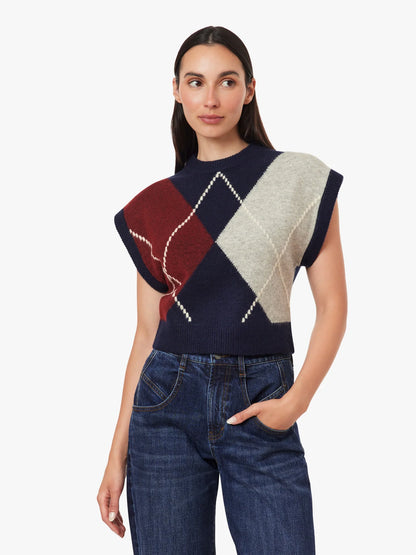 Herringbone Sweater Vest - Navy with Winetasting