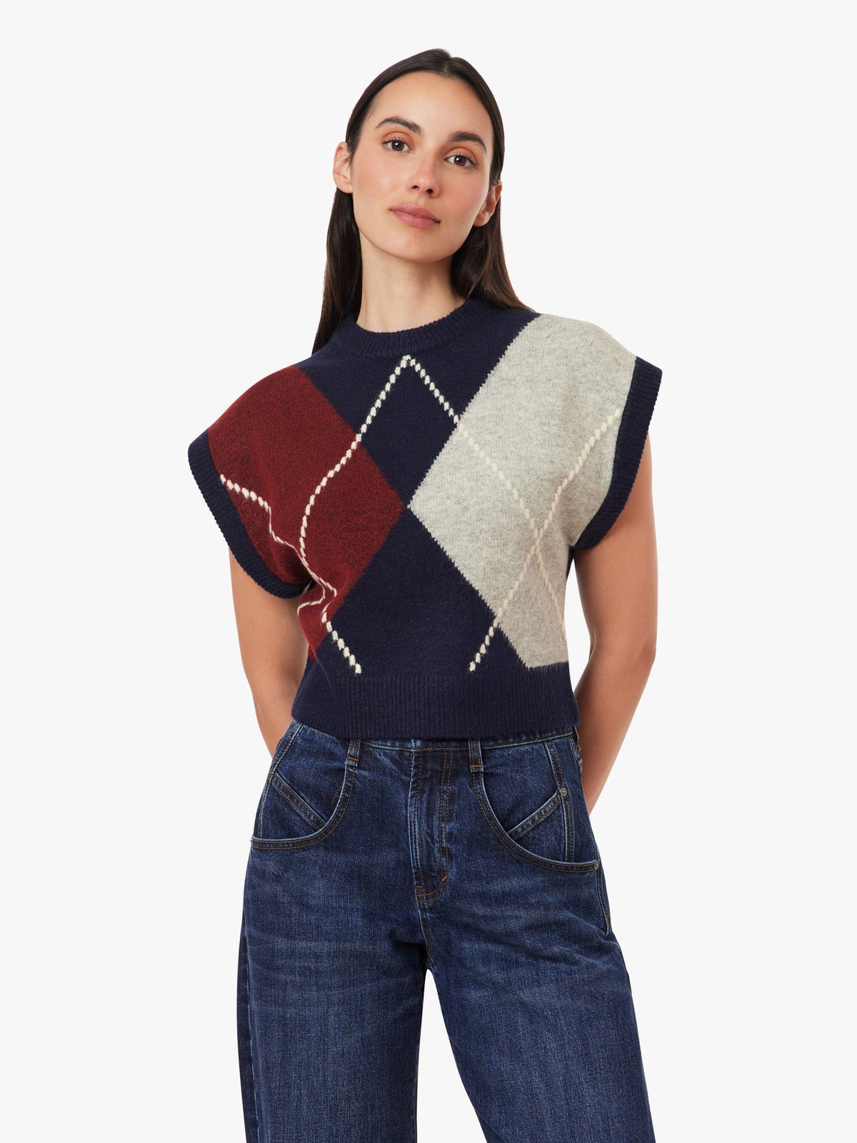 Herringbone Sweater Vest - Navy with Winetasting