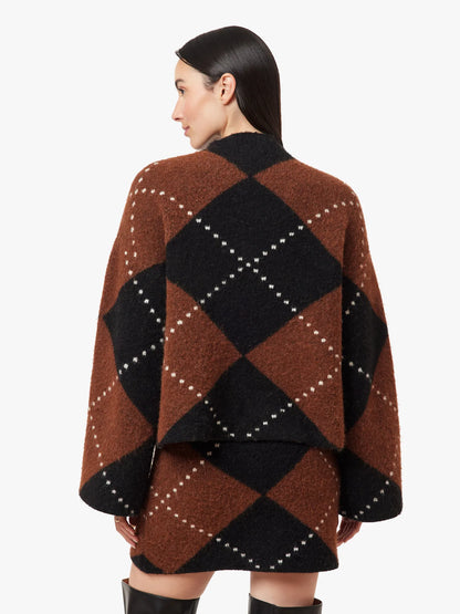 Argyle Mock Neck Sweater - Brown/Black