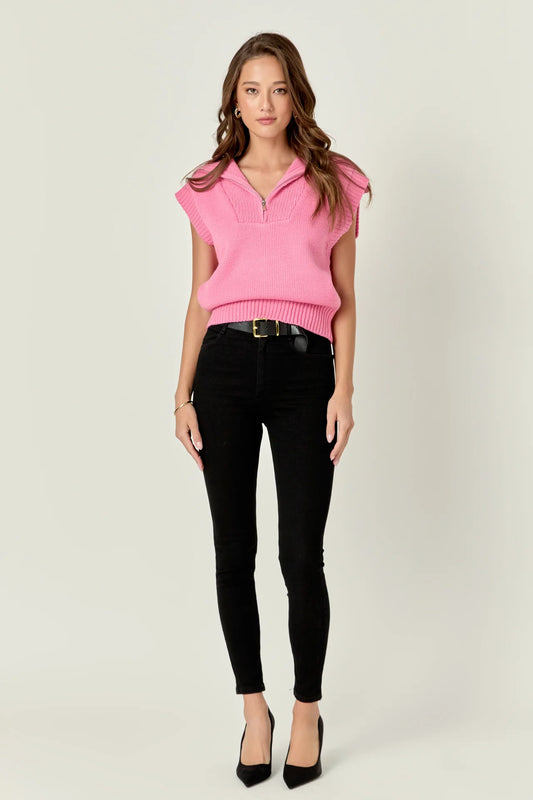 Zip Mock Neck Vest - Pink