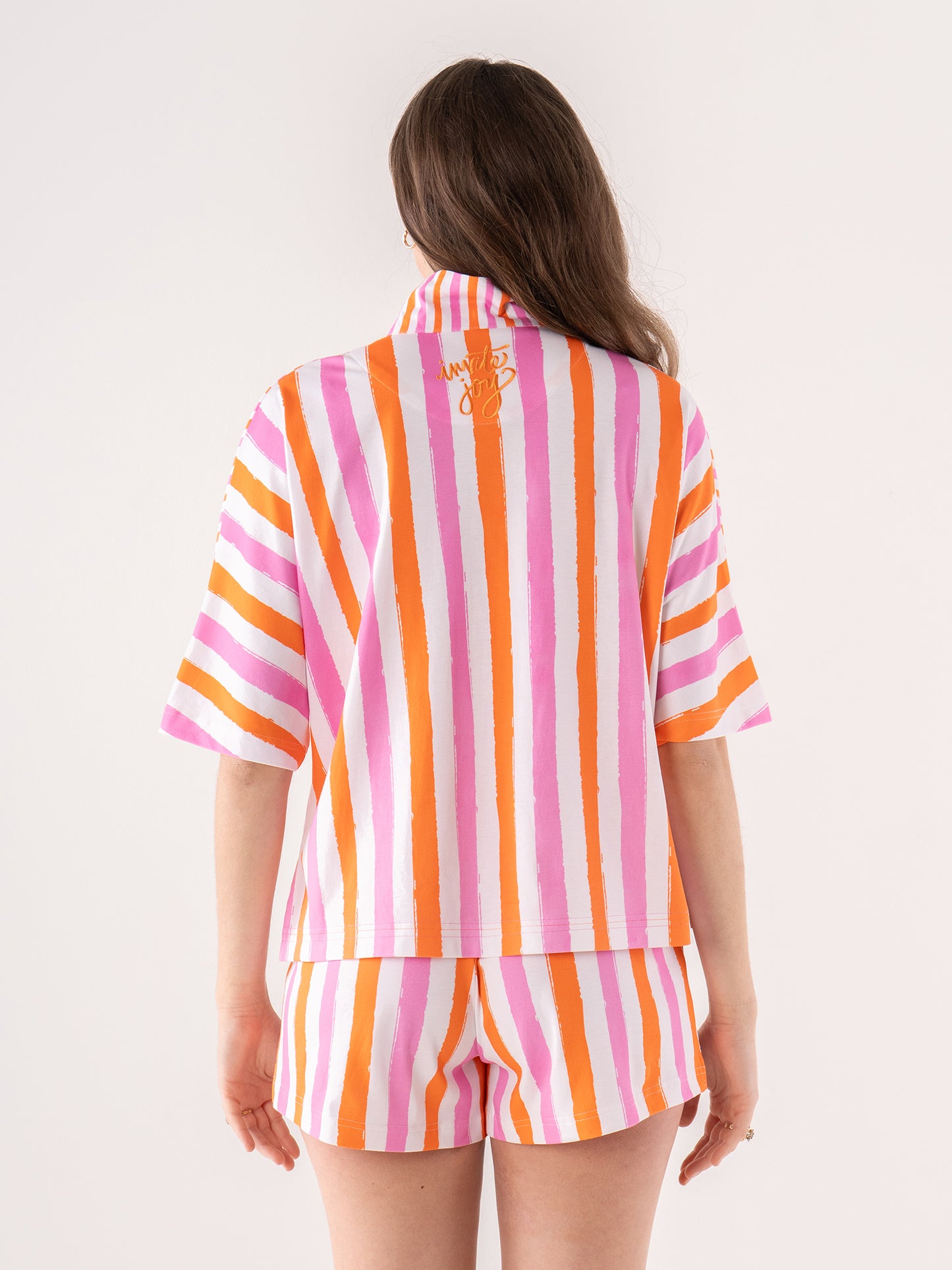 Pajama Short Set - Coral Pink Stripe