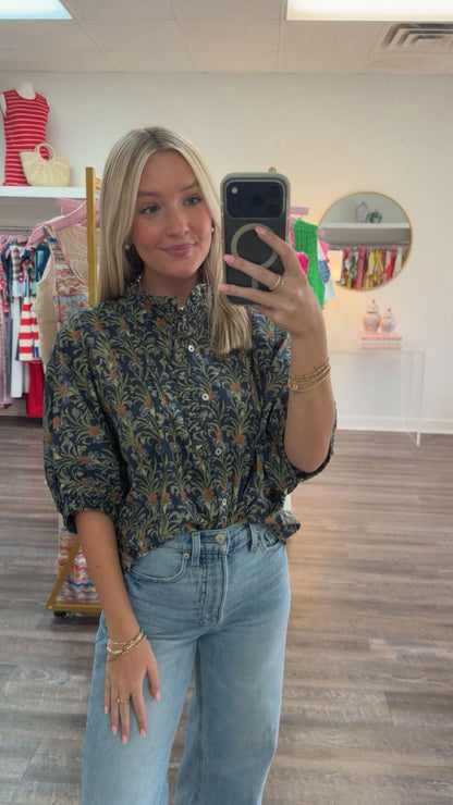 Fall Floral Top - Navy