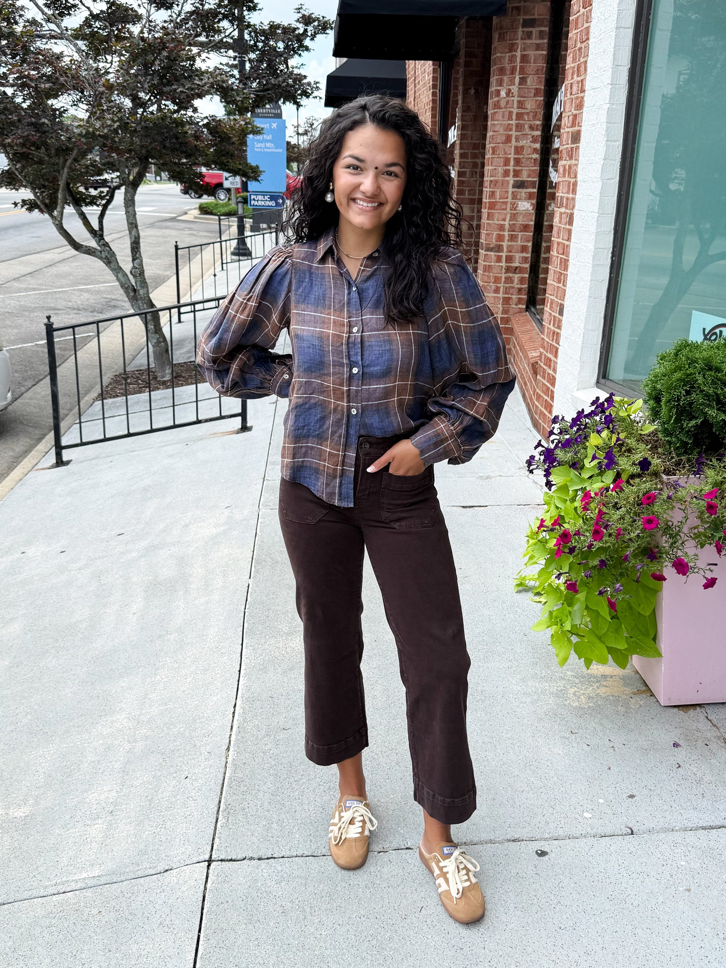 Camille Linen Shirt - Forest Checks