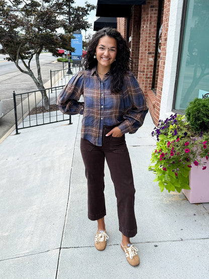 Camille Linen Shirt - Forest Checks