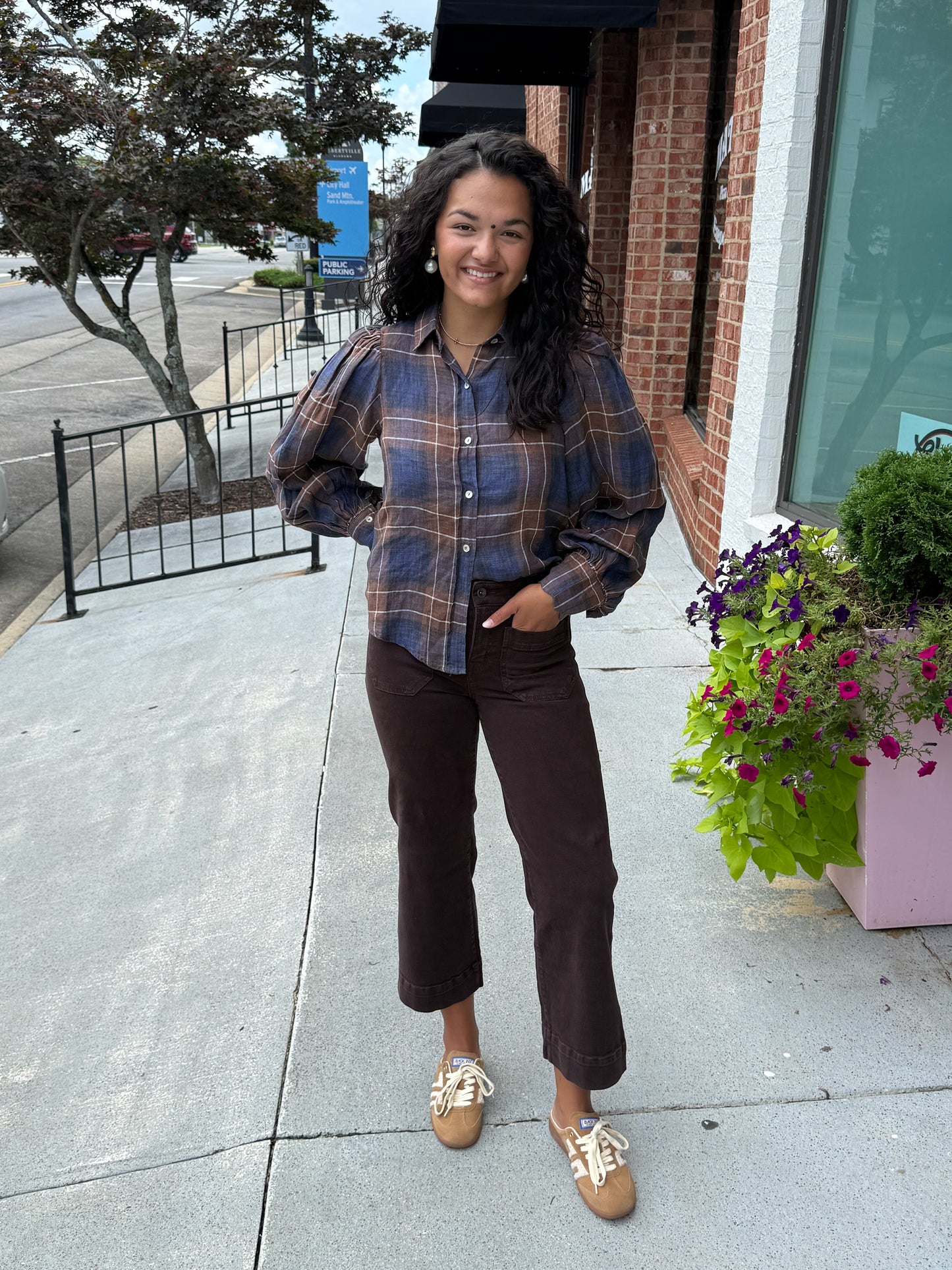 Camille Linen Shirt - Forest Checks