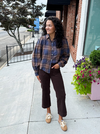 Camille Linen Shirt - Forest Checks