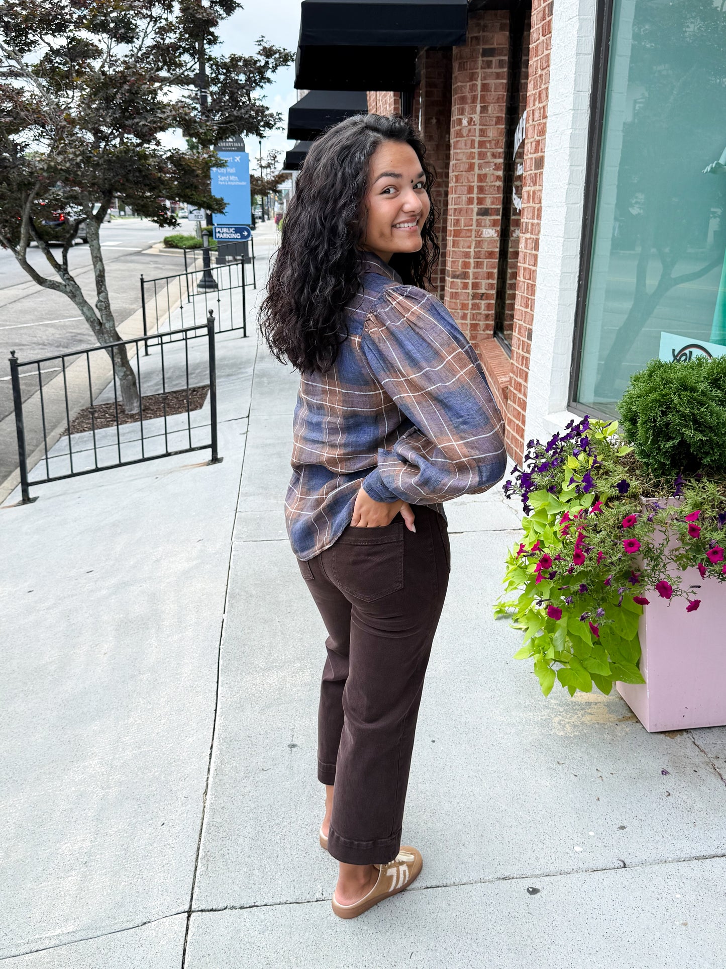 Camille Linen Shirt - Forest Checks