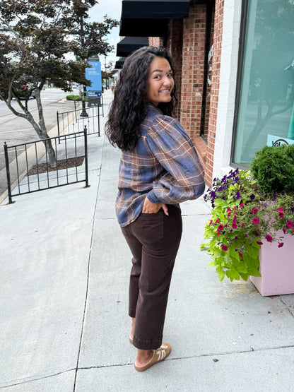Camille Linen Shirt - Forest Checks