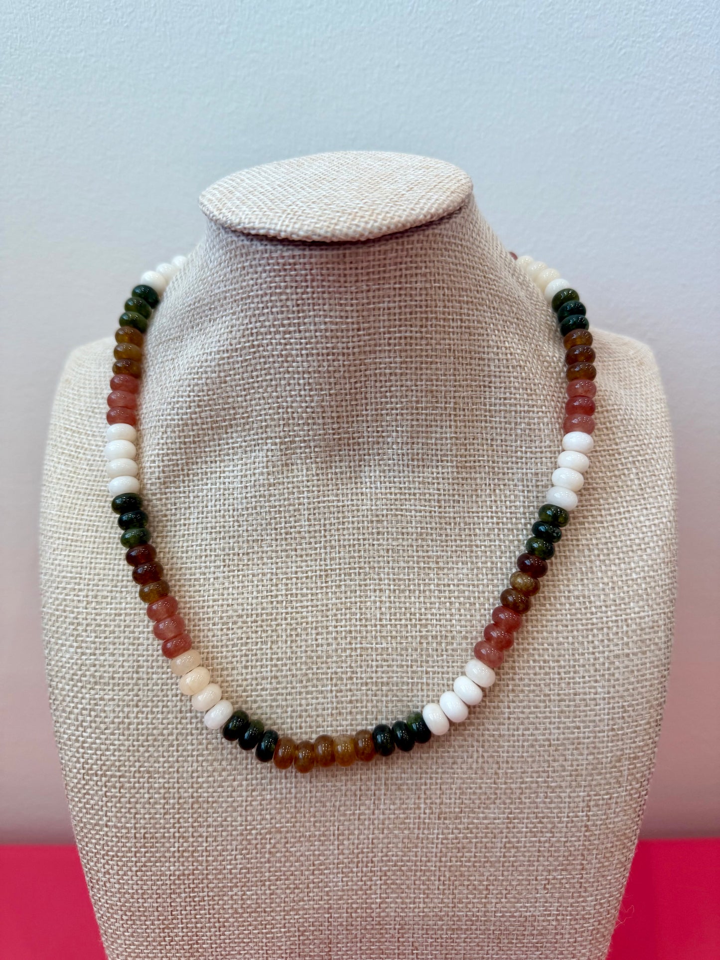 Gemma Necklace - Olive, Brown, Pink