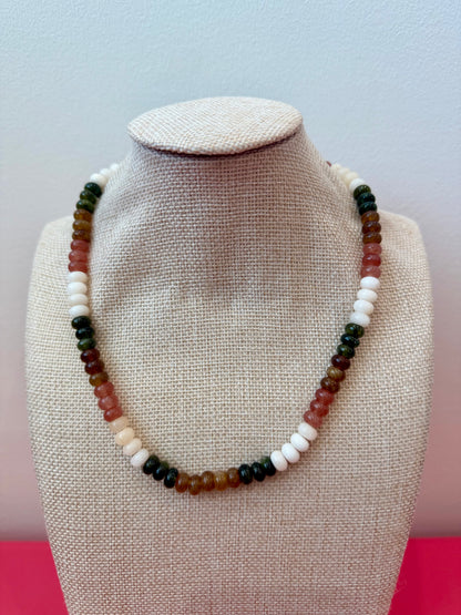 Gemma Necklace - Olive, Brown, Pink
