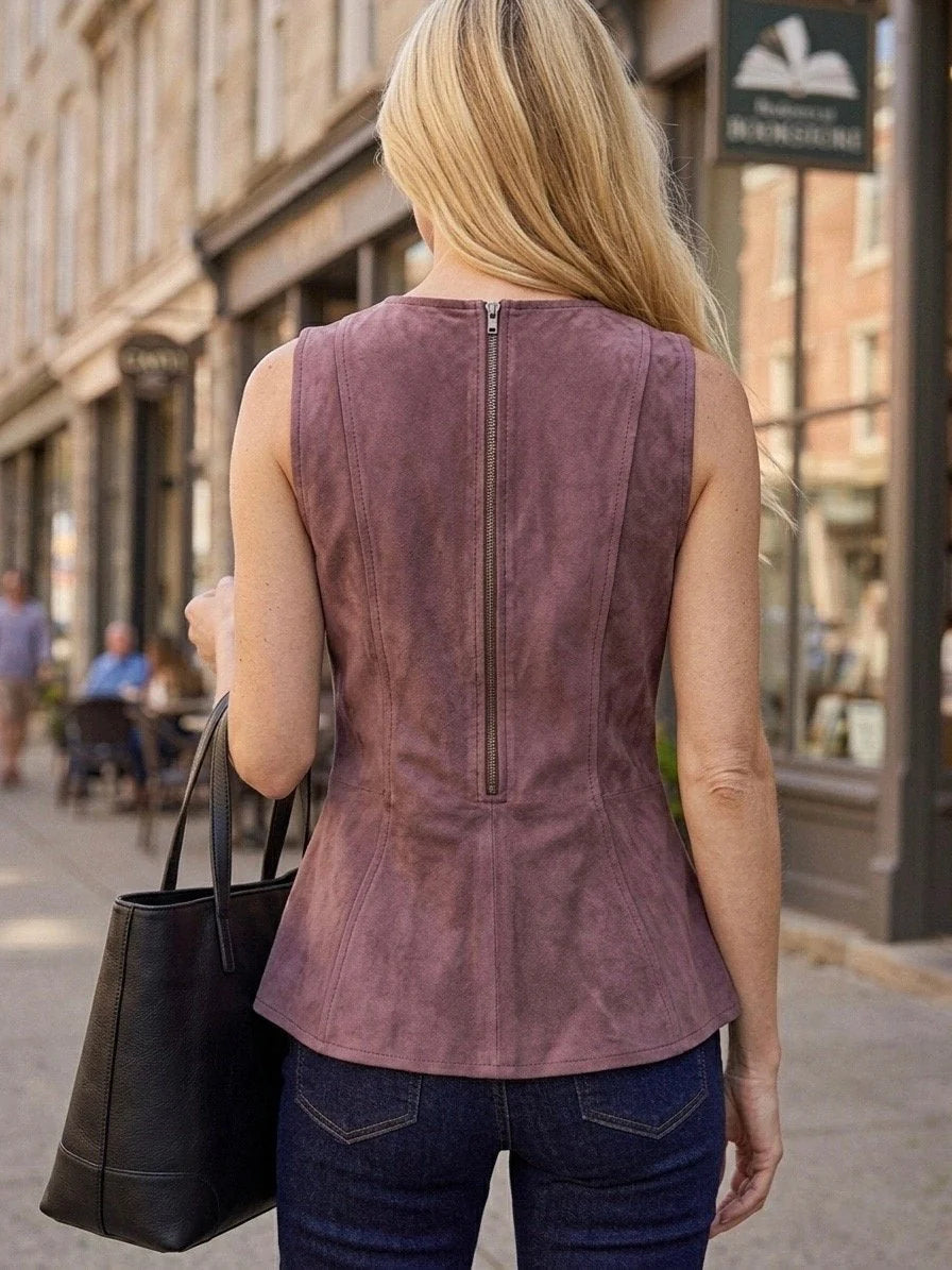 Sleeveless Plaid Peplum Top - Brown
