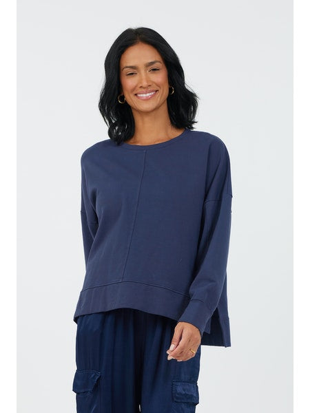 Jensen Sweatshirt with Side Splits - Indigo