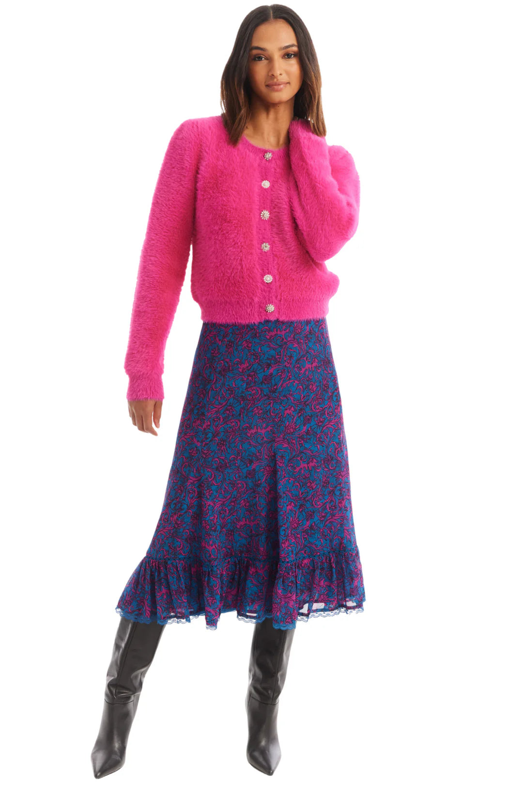 Jeweled Sloan Cardigan - Hot Pink