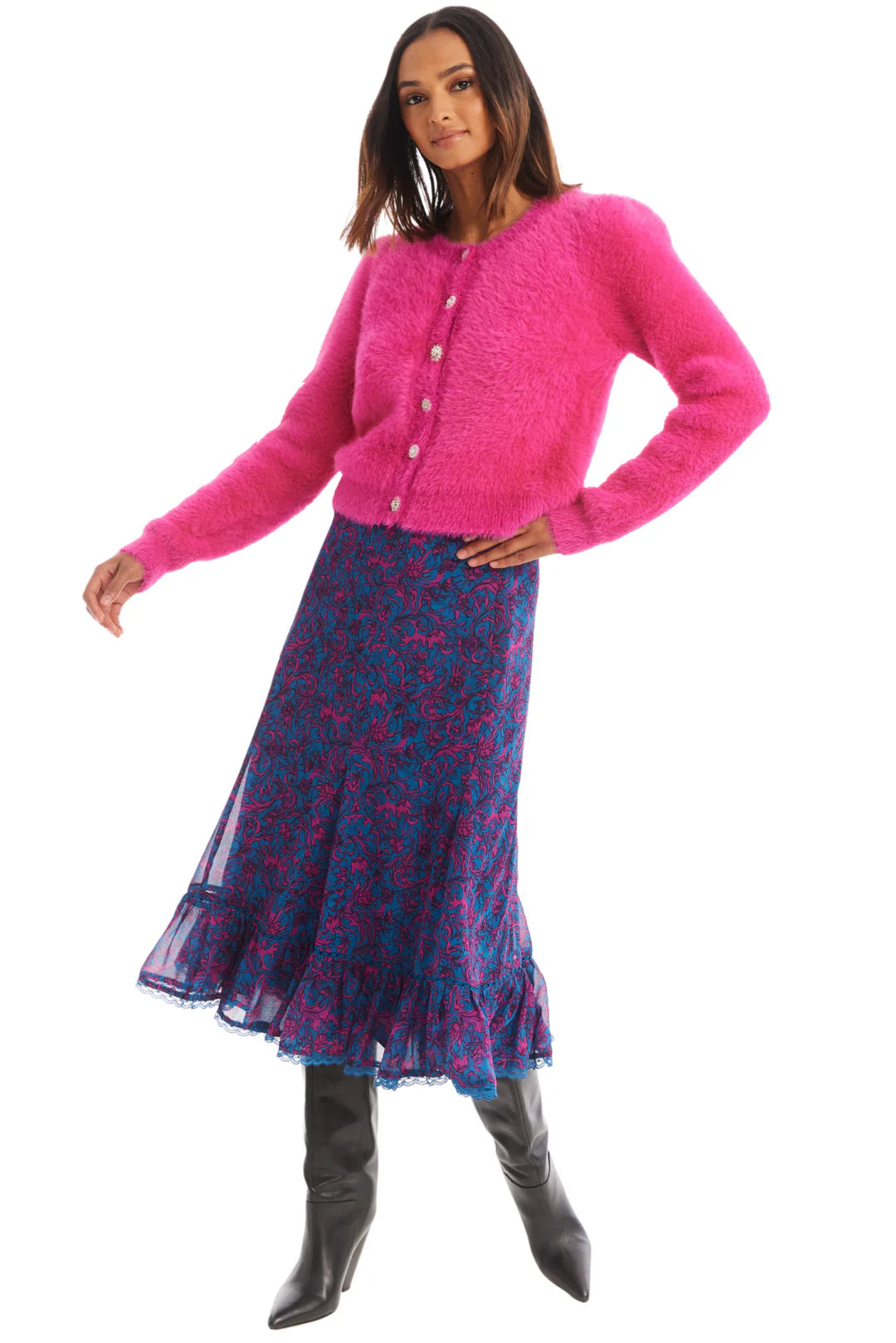 Jeweled Sloan Cardigan - Hot Pink