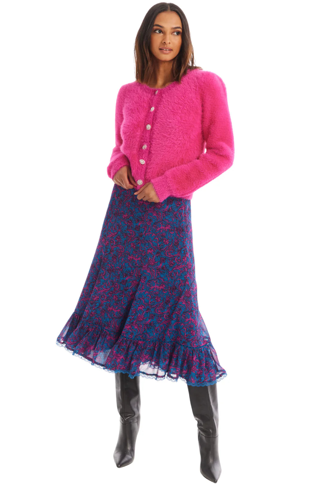 Jeweled Sloan Cardigan - Hot Pink