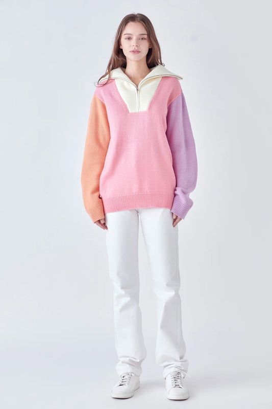 Colorblock Zip Pullover Sweater