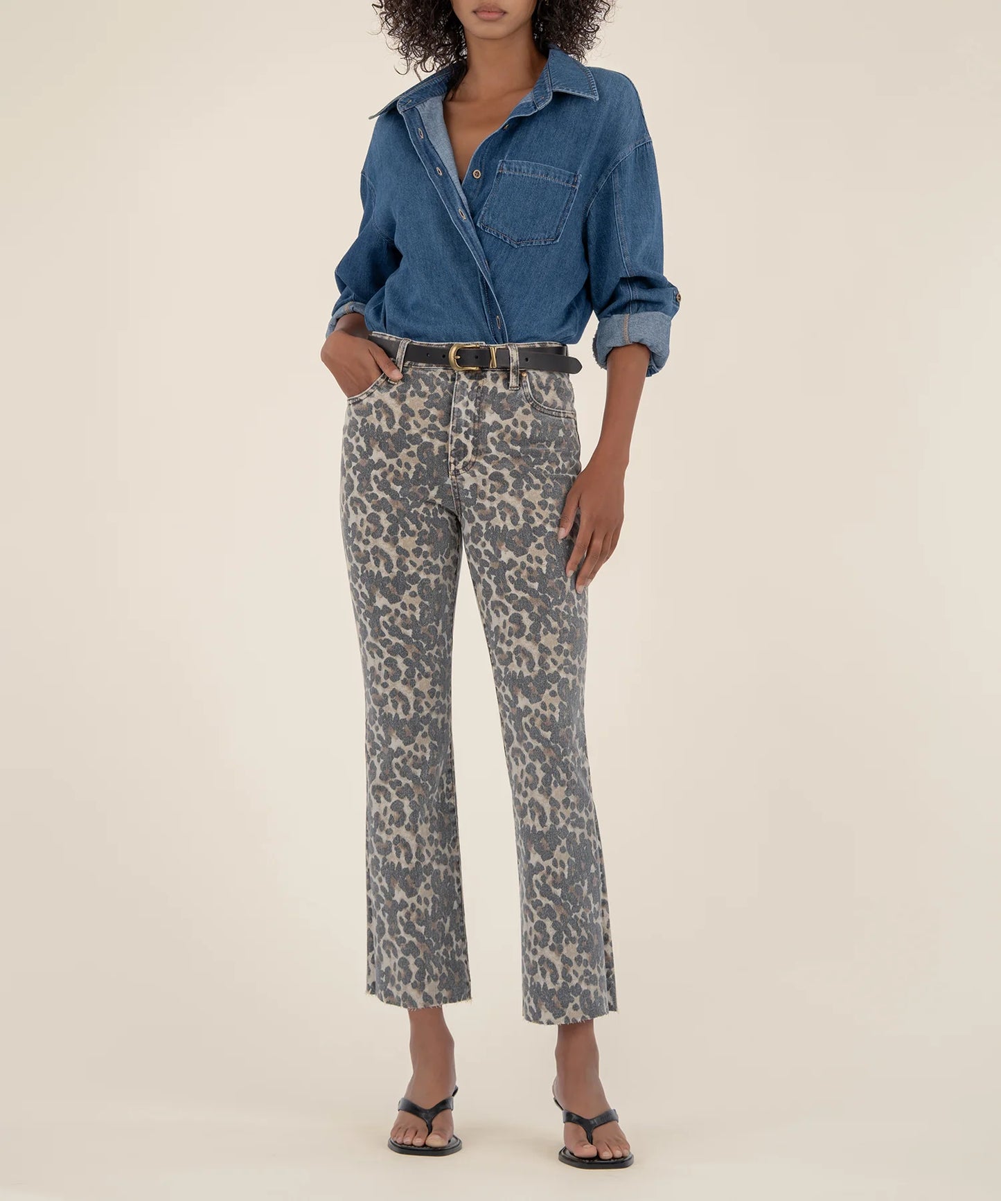 Kelsey High Rise Ankle Flare Jean - Tan/Brown