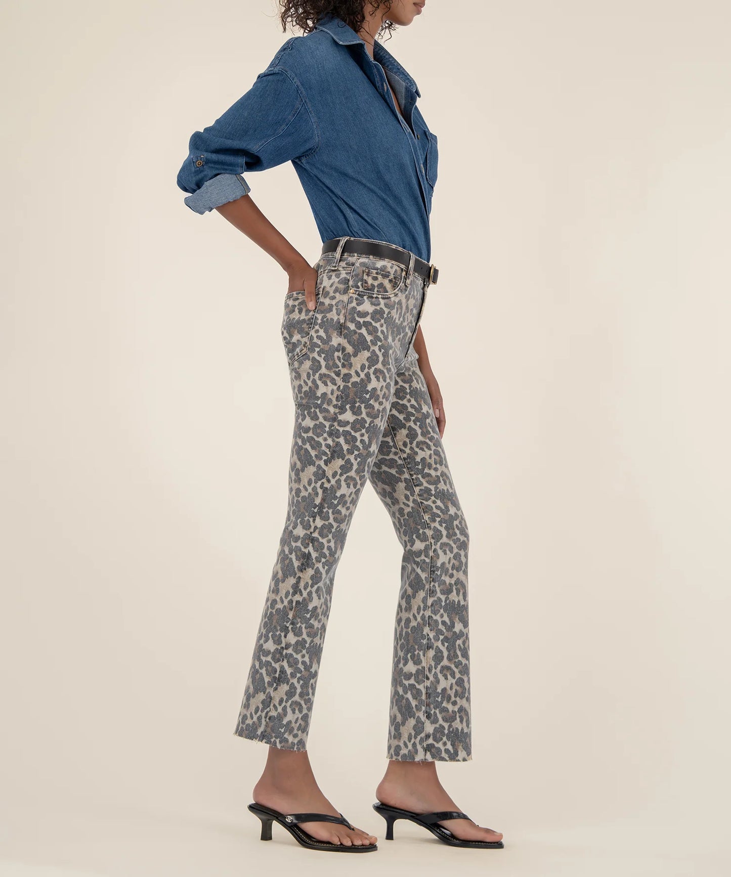 Kelsey High Rise Ankle Flare Jean - Tan/Brown