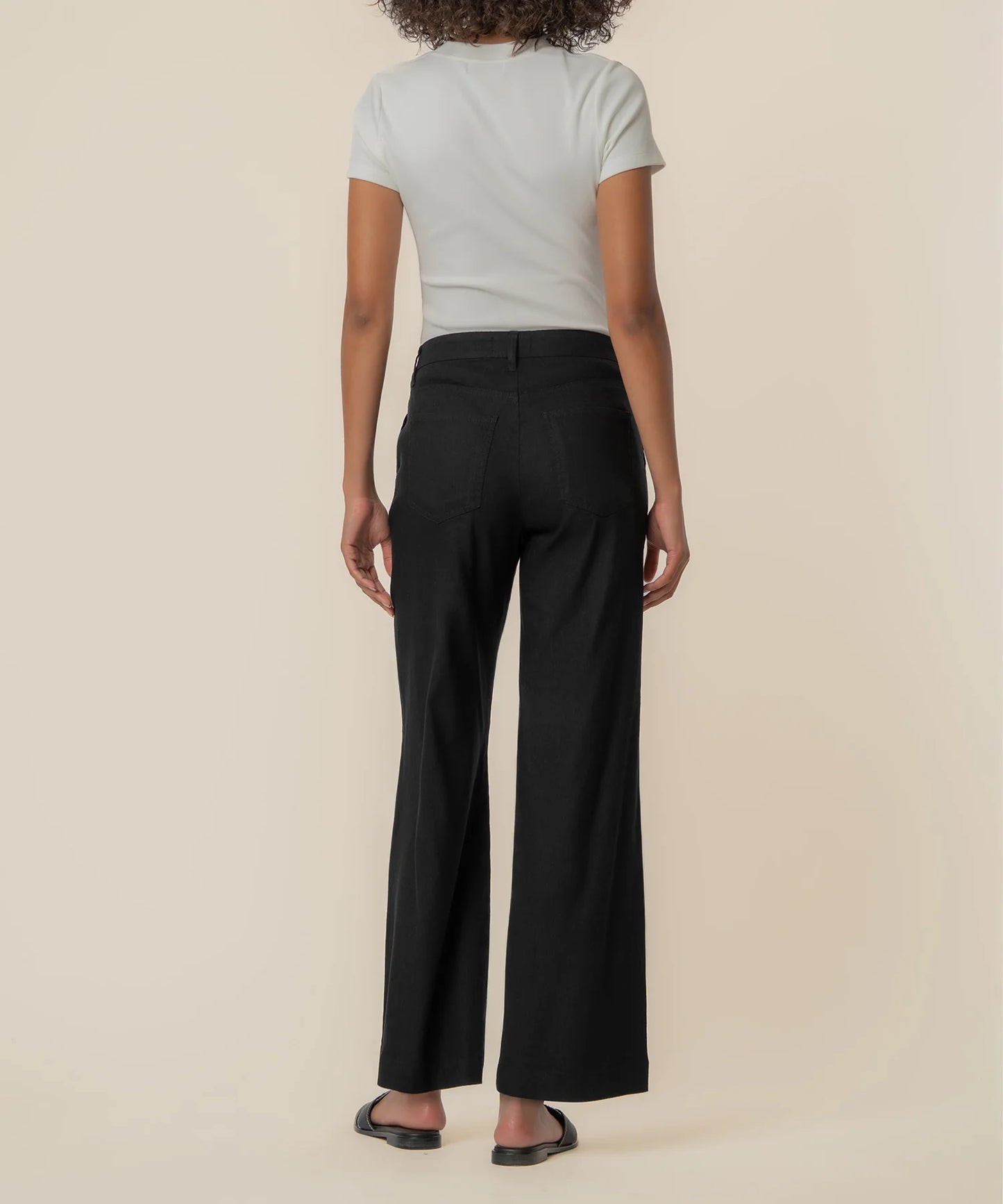 Meg Linen High Rise Wide Straight Leg Pant - Black