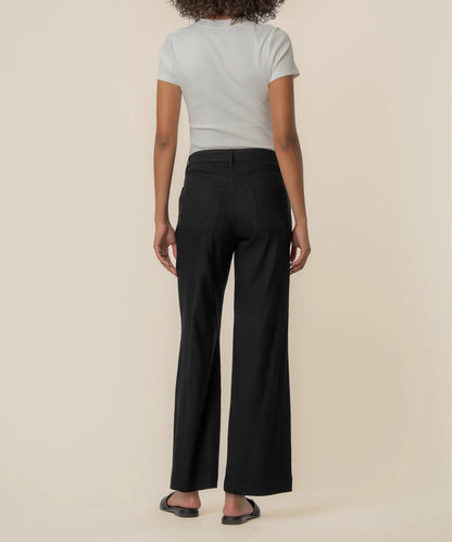 Meg Linen High Rise Wide Straight Leg Pant - Black