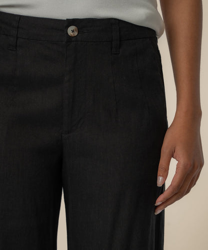 Meg Linen High Rise Wide Straight Leg Pant - Black