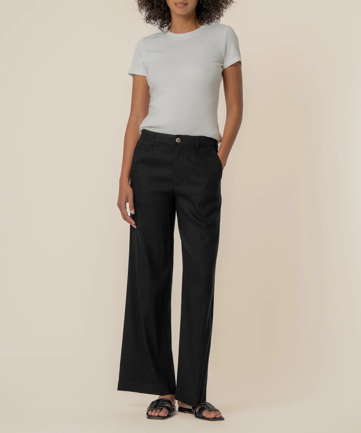 Meg Linen High Rise Wide Straight Leg Pant - Black