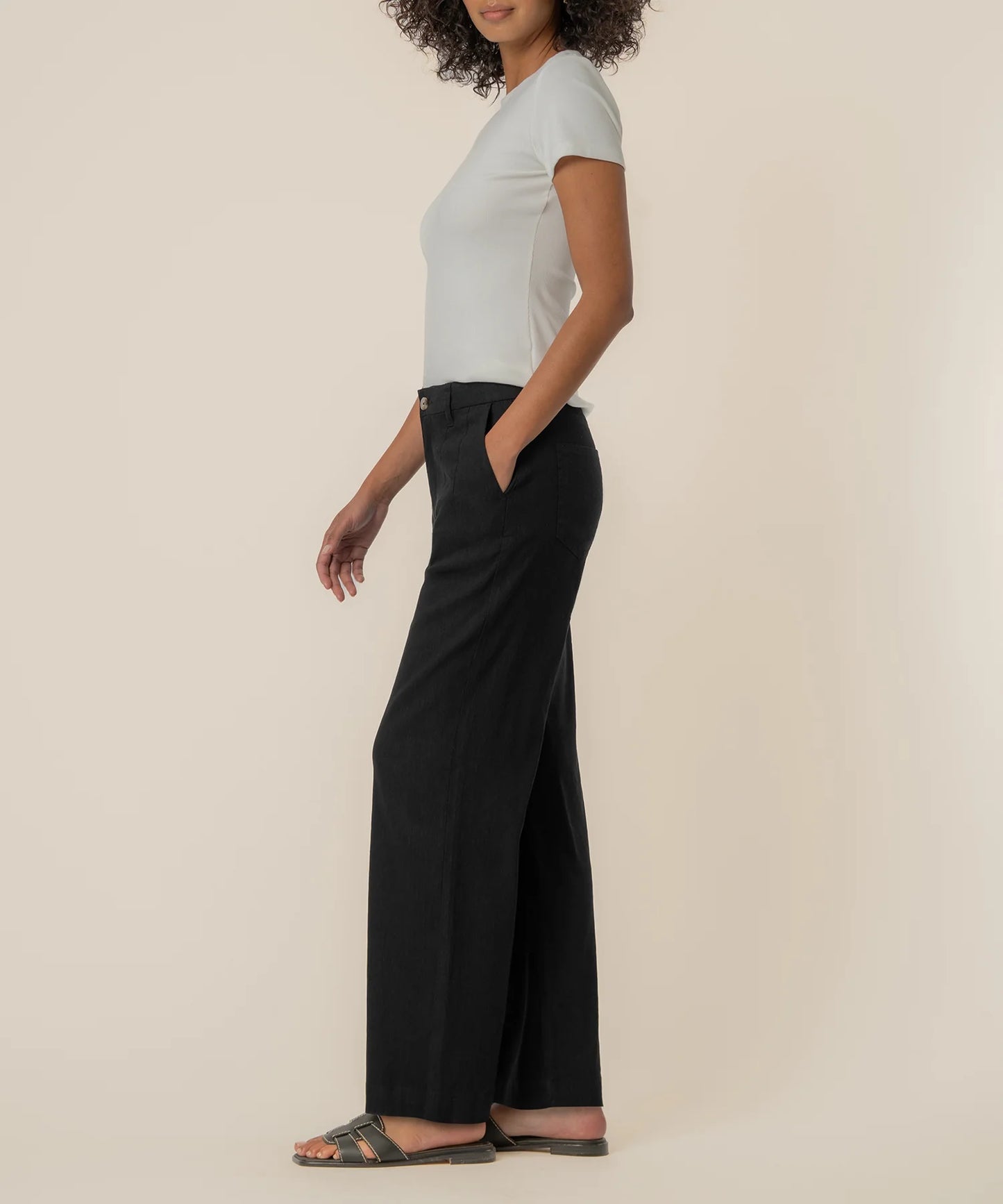 Meg Linen High Rise Wide Straight Leg Pant - Black