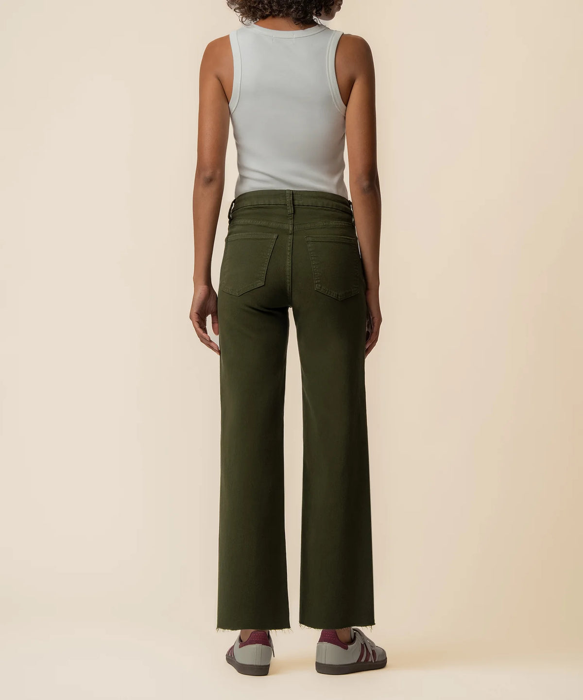 Meg High Rise Raw Hem Wide Leg Jean - Tuscan Olive